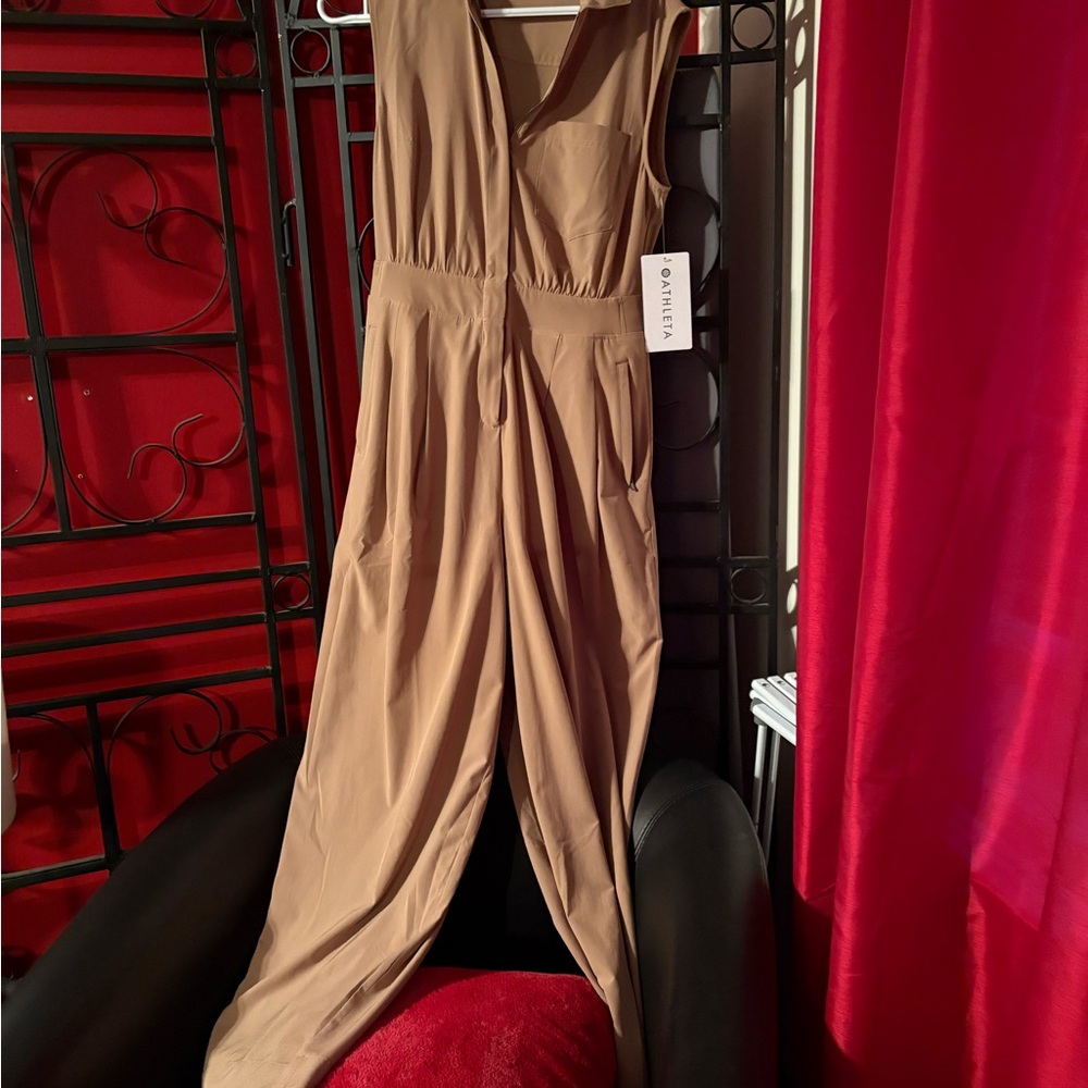 Athletica Brooklyn Heights Wide Leg Tan Jumpsuit